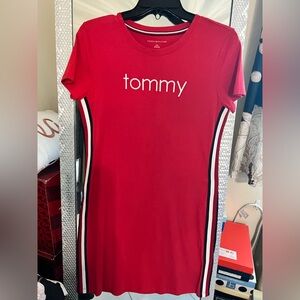 Tommy Hilfiger Red Logo Midi Tee Dress